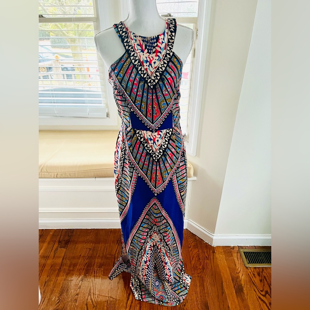 Bohemian Print Halter Maxi Dress in Cobalt Blue